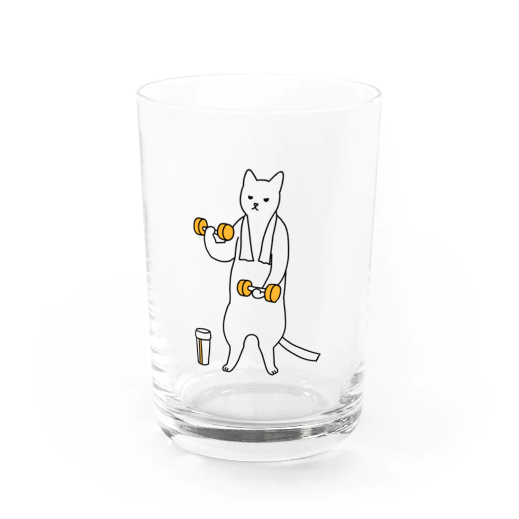 械海の巣ごもり猫とダンベルとプロテイン Water Glass :front