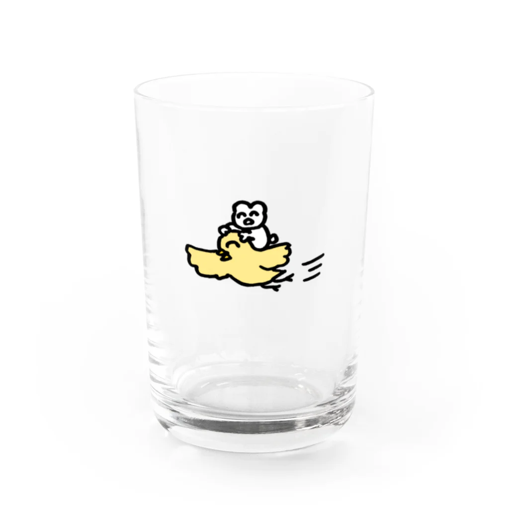 ねむいねむいうさぎ雑貨店の黄色いとりちゃん乗せてって Water Glass :front