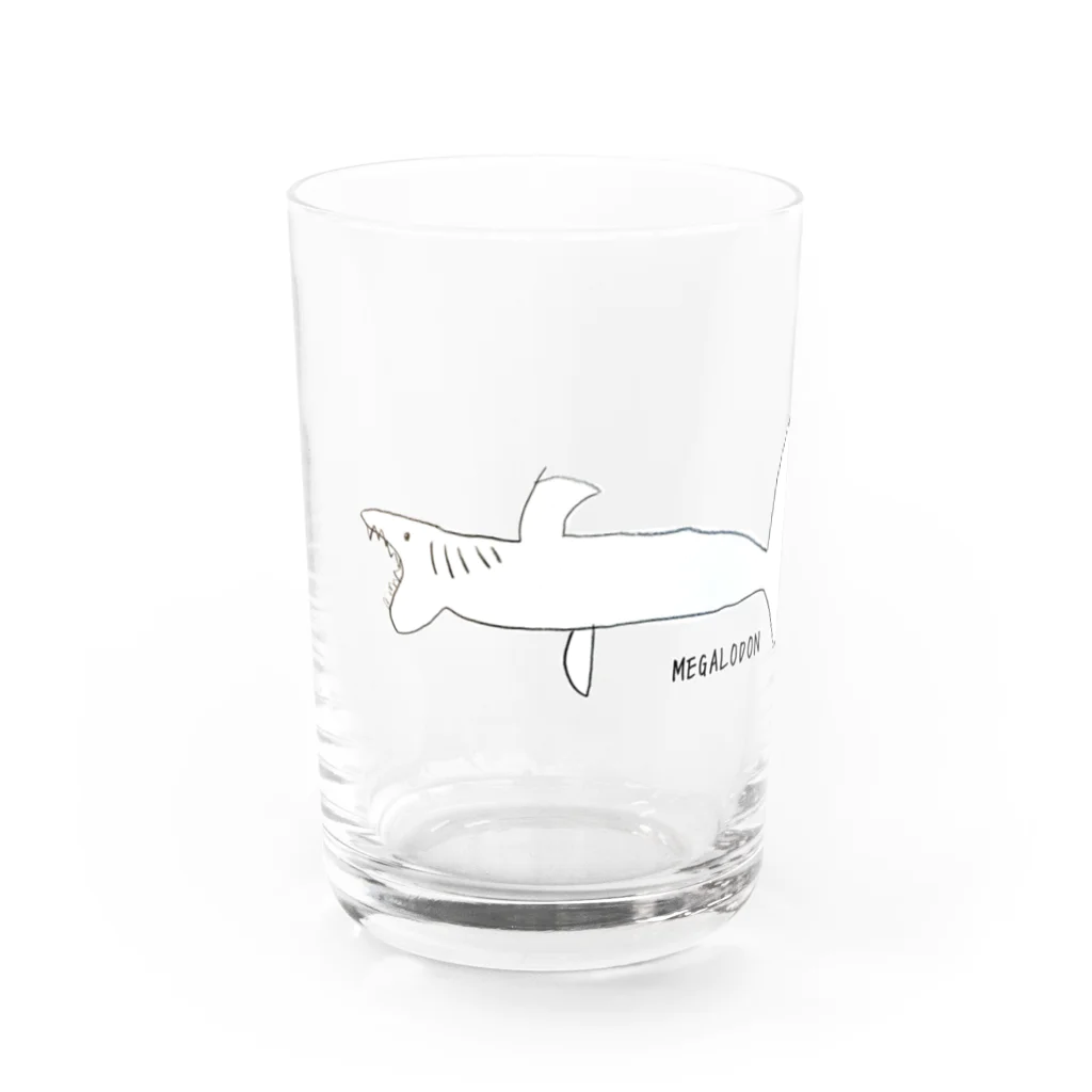 水色プリントの巨大ザメ・メガロドン！ Water Glass :front