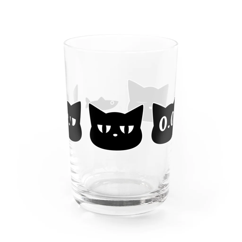 思う屋の黒猫4匹と魚 Water Glass :front