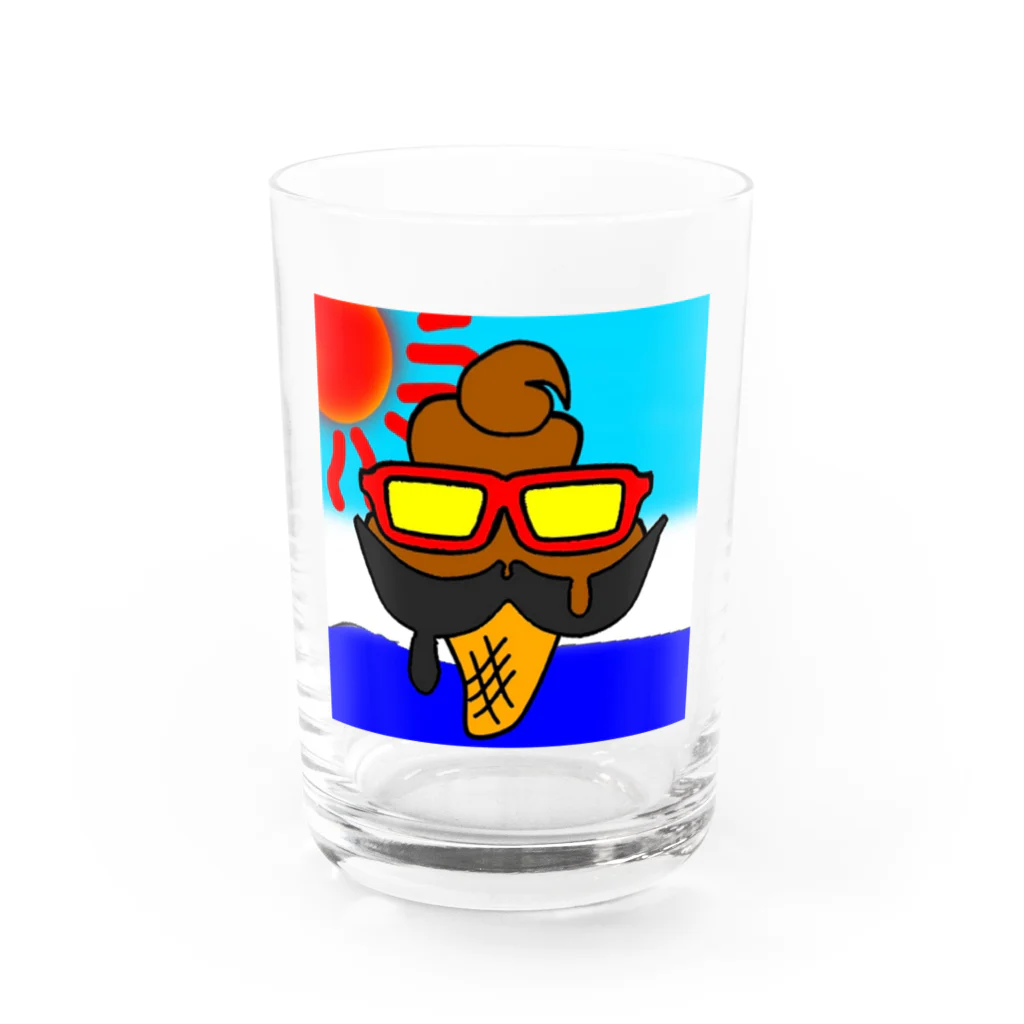 KATSU工房のヒゲメガネソフトくん　チョコ味 Water Glass :front