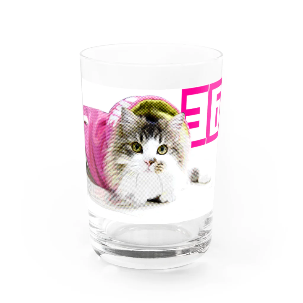 ラガマフィンの36さんの丸ドットモザイクピンクパーカー36CAT Water Glass :front