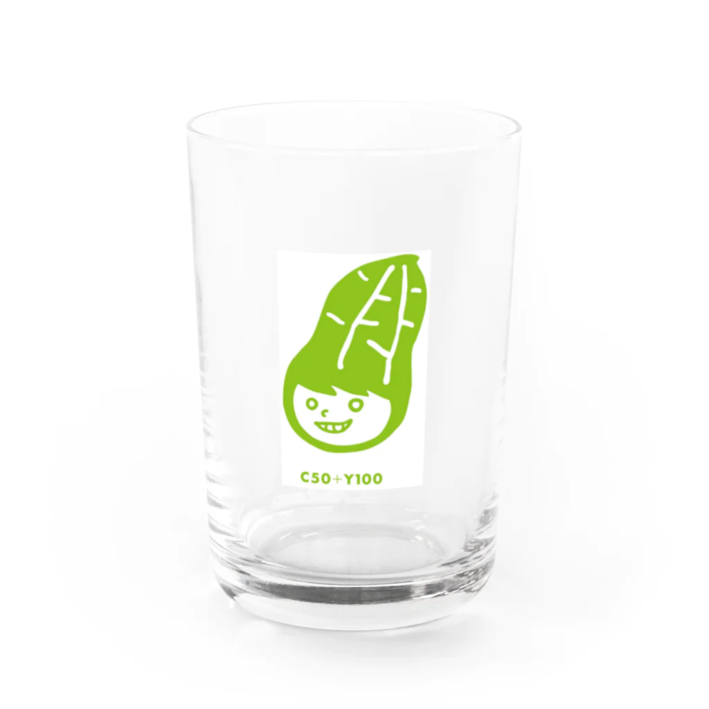 ジャスタキッチンのニヤッとピーナツ娘（黄緑） Water Glass :front