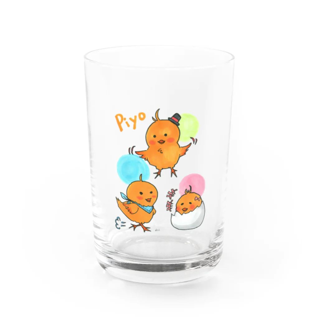 ＊あり＊の虹色創世記の３匹のヒヨコちゃん🐥🐤🐣 Water Glass :front