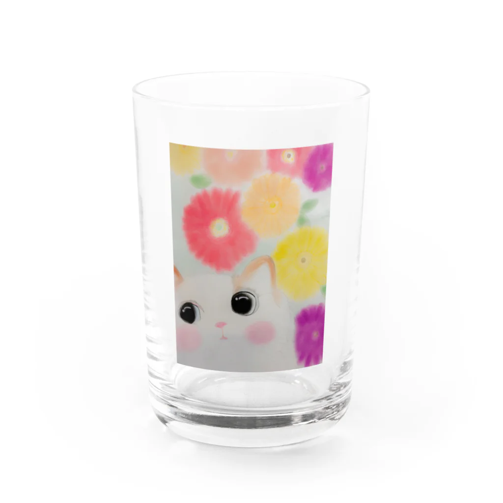 happy pastel yuyuの猫さんとガーベラ Water Glass :front