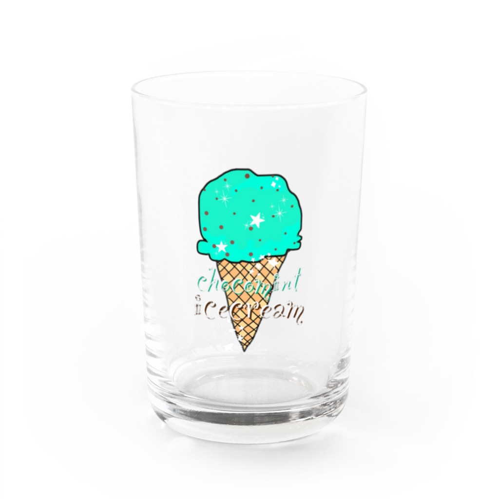 なでしこ@デザインのチョコミントアイスクリーム Water Glass :front