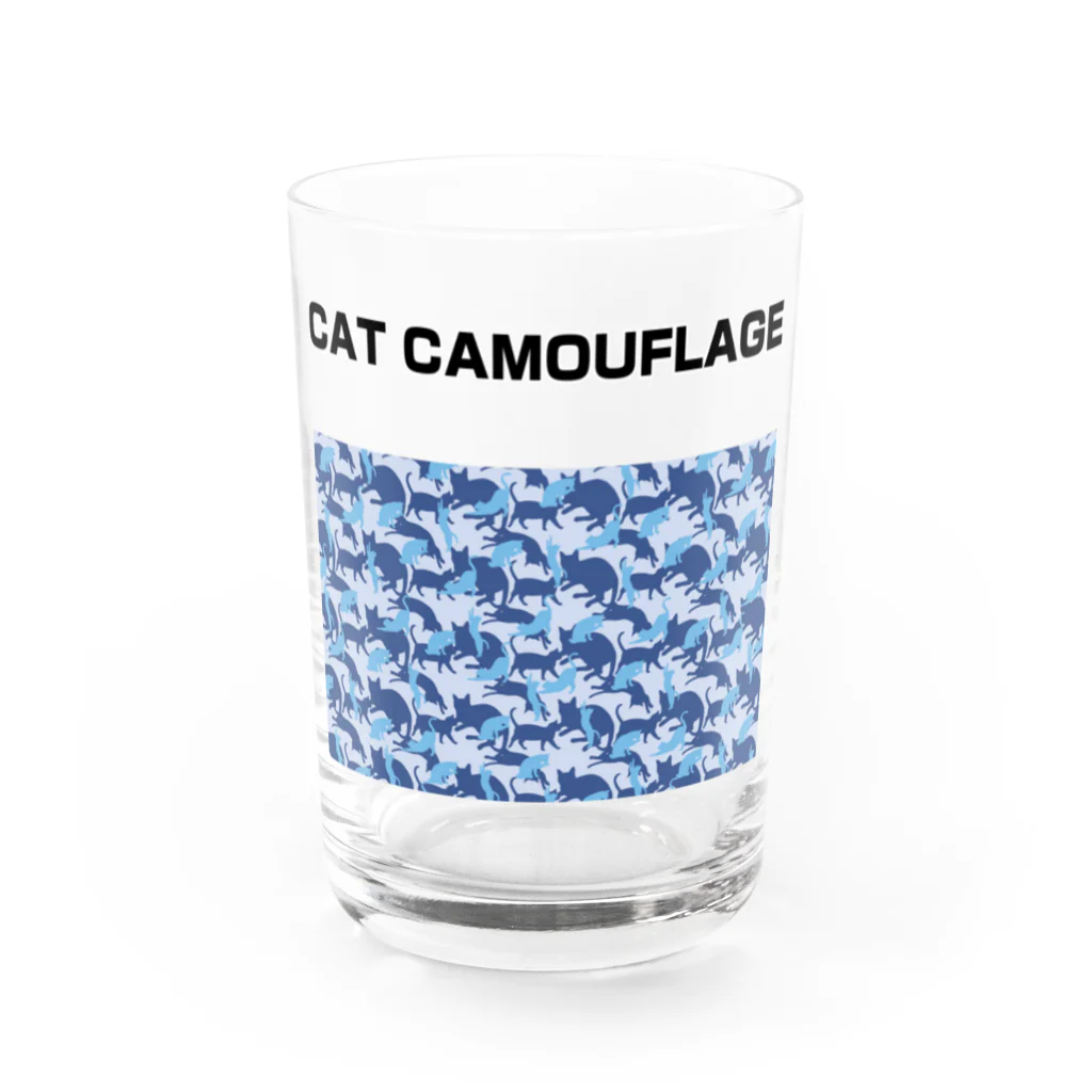 アトリエかのの猫迷彩　カモフラージュ　ブルー Water Glass :front