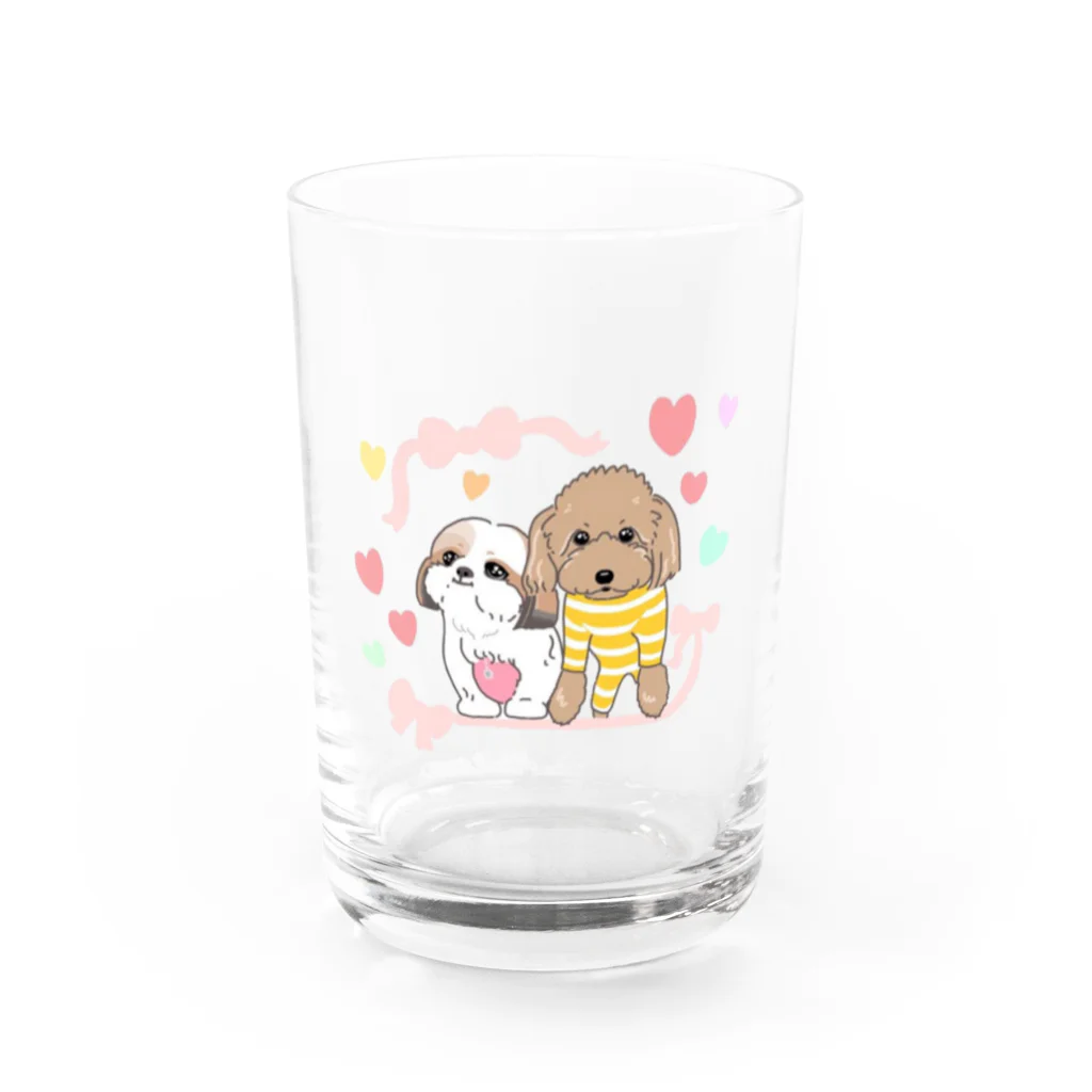 遥ん/犬顔絵　のなかよし シーズー&プードル Water Glass :front