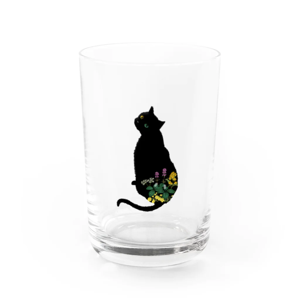 Little fingerの花と黒猫 Water Glass :front