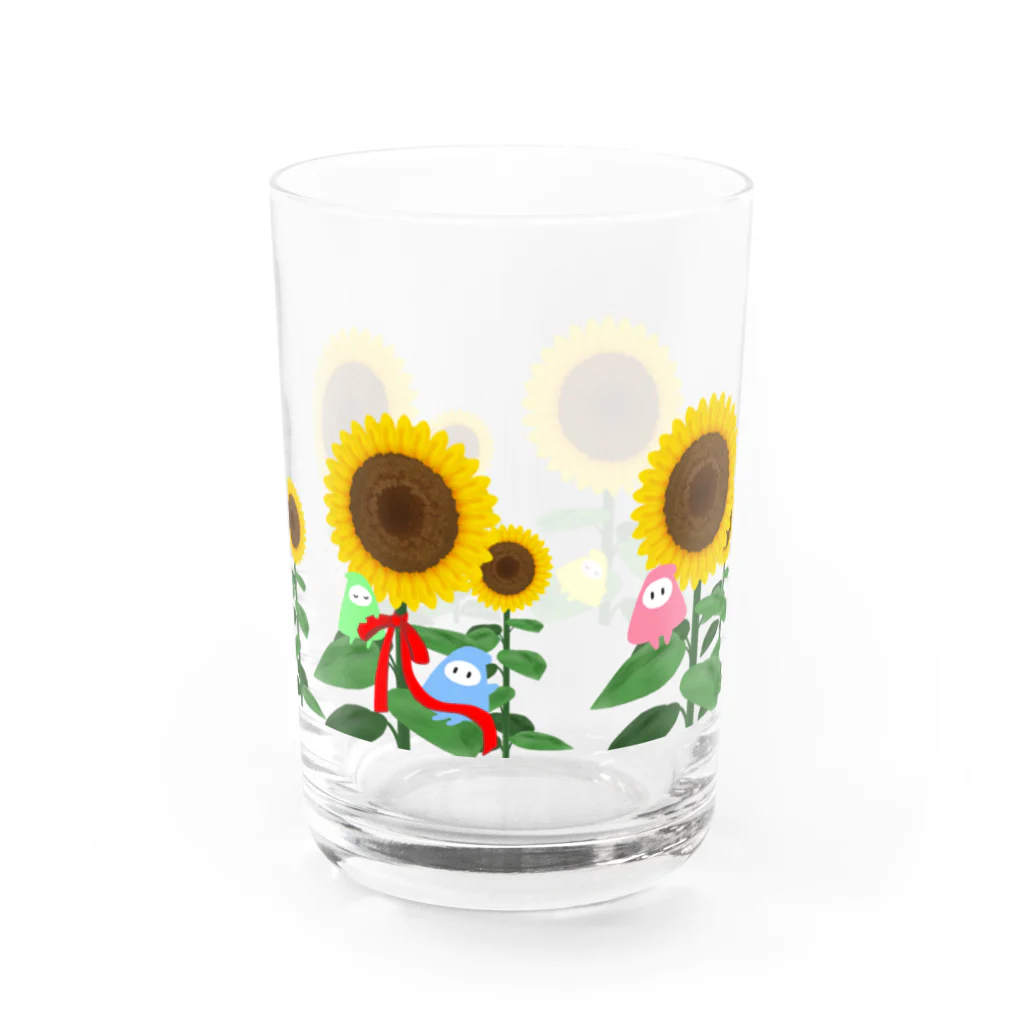 しばの夢工房イラストグッズ店の夏を楽しむ幸せの小人さんたち Water Glass :front