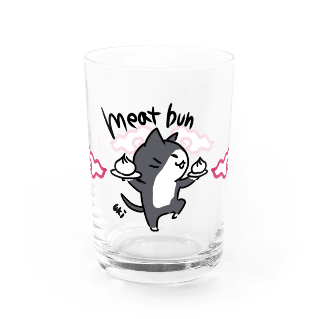 しろねこぽりんとにゃんずといろいろの肉まん ハチワレネコ Water Glass :front