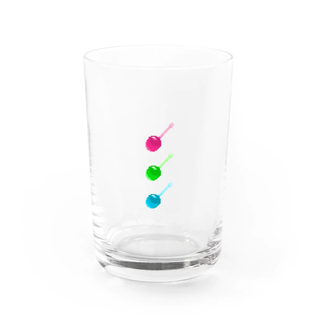 作業着の駄菓子屋のチェリー型ゼリー（ドット絵） Water Glass :front