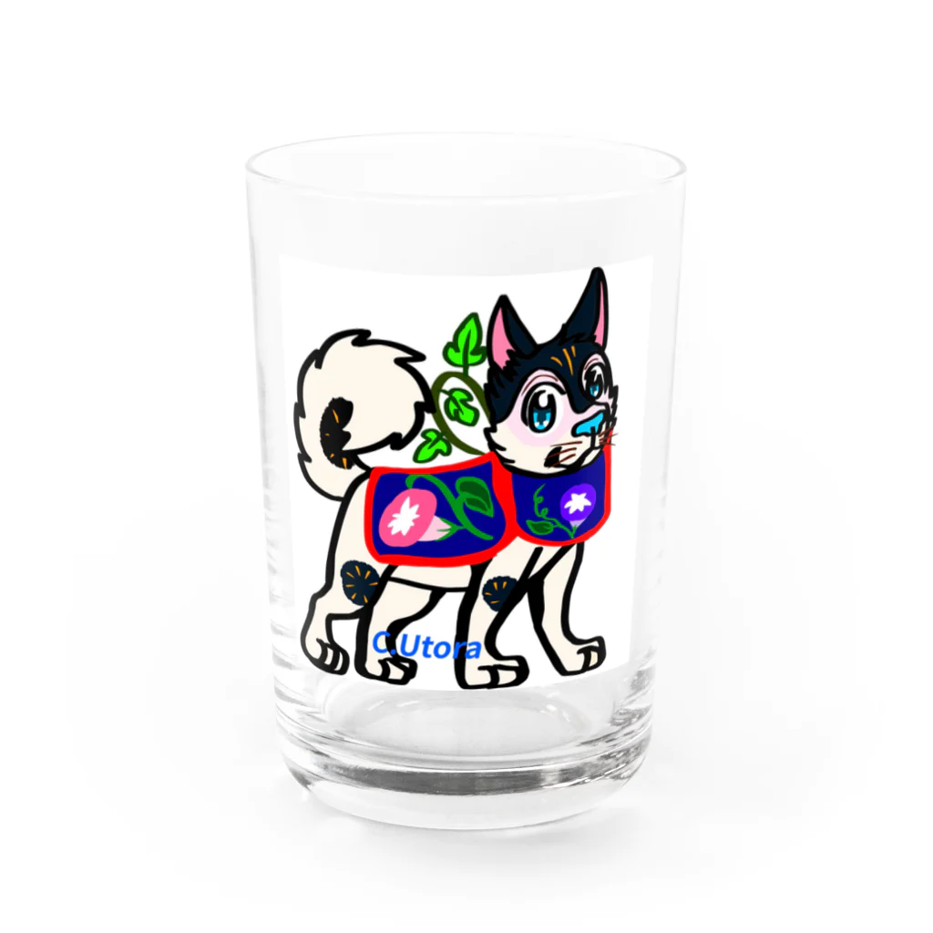 ピーキーちゅうすけの犬はりこ風味の犬とアサガオ  Water Glass :front