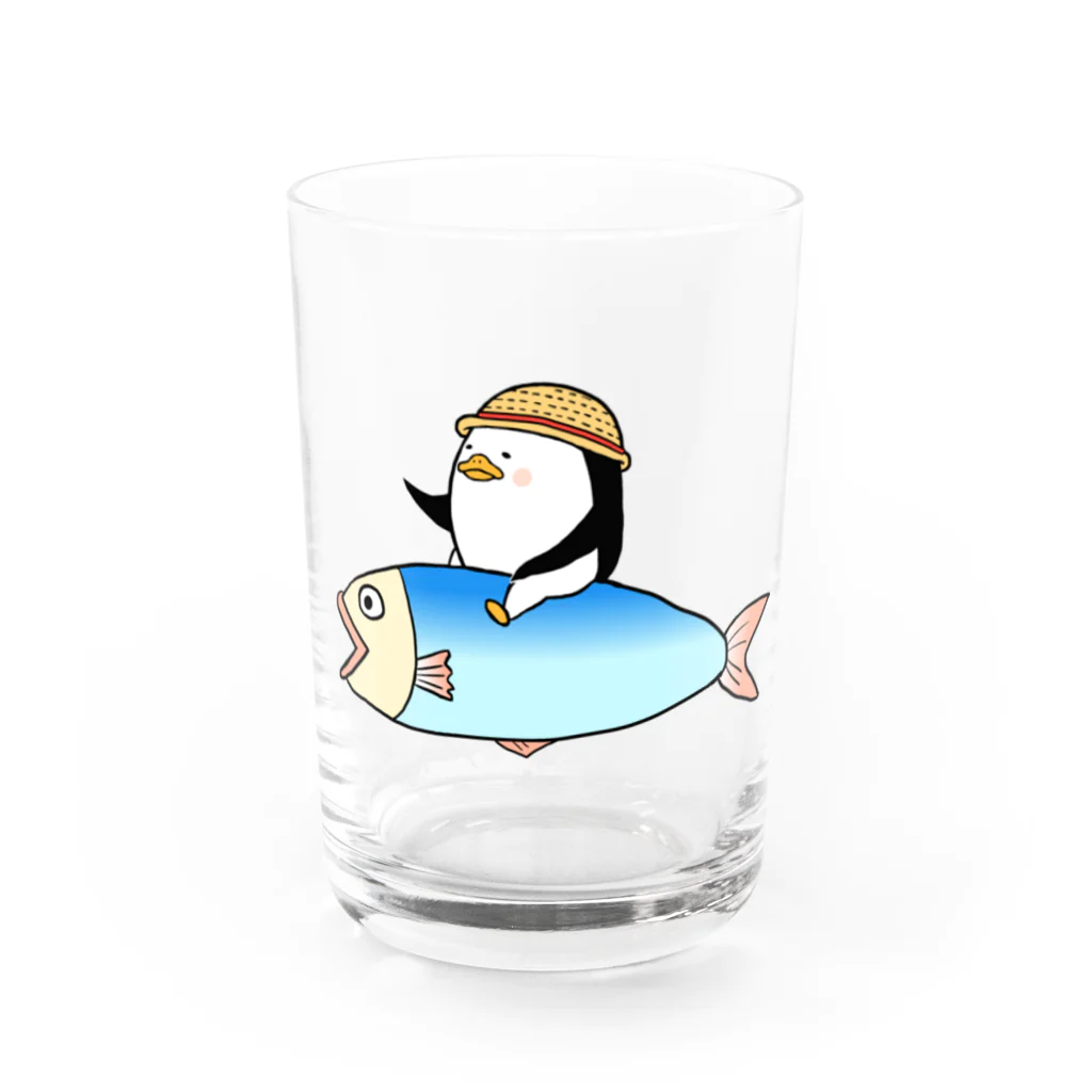 PENぎんSHOPの魚に乗ったペンギン Water Glass :front