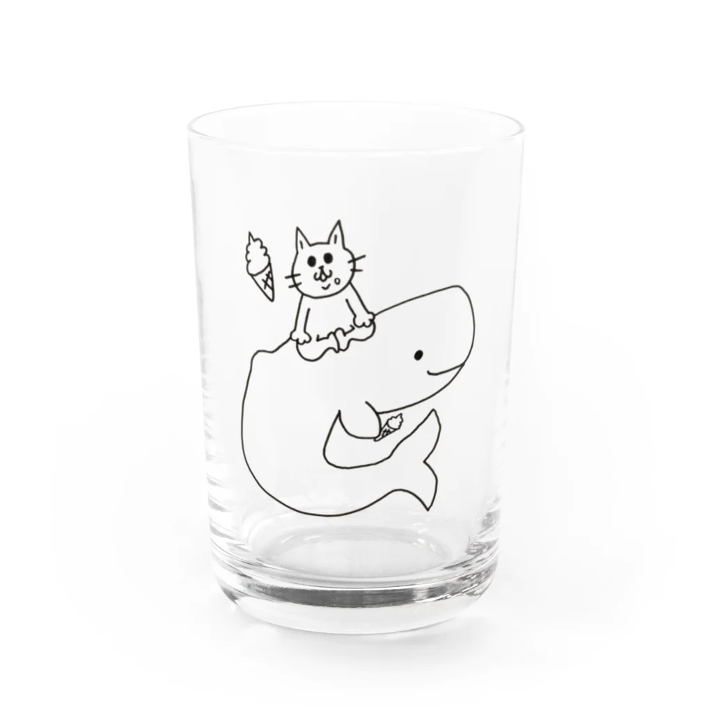 Famille de baleines(ファミールデバレーヌ)のクジラとねこ、ソフトクリームをたべたよ Water Glass :front