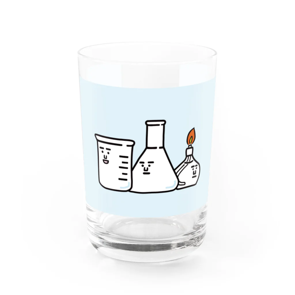 うえたに夫婦のビーカーくんロゴ水色背景 Water Glass :front