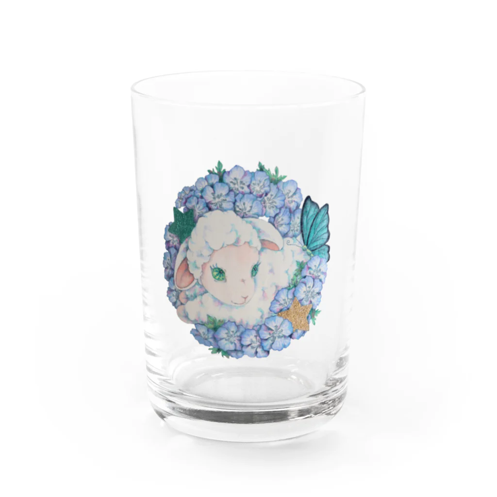 Floris Fiolia by 星丘空の【日本画×切り絵】ネモフィラと羊 Water Glass :front