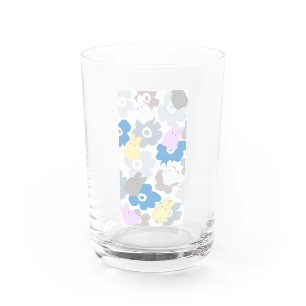 なでしこ@デザインの花柄×ウサギ Water Glass :front
