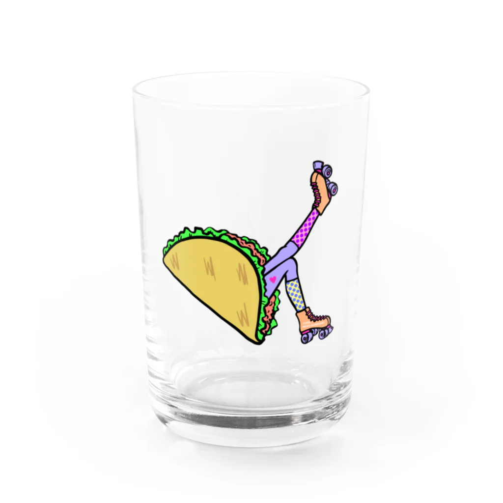 Mieko_Kawasakiのタコス　ローラースケート　ガール  TACOS ROLLER GIRL DOT 水玉　ドット　Tacos Rollerskate Rainbow Water Glass :front