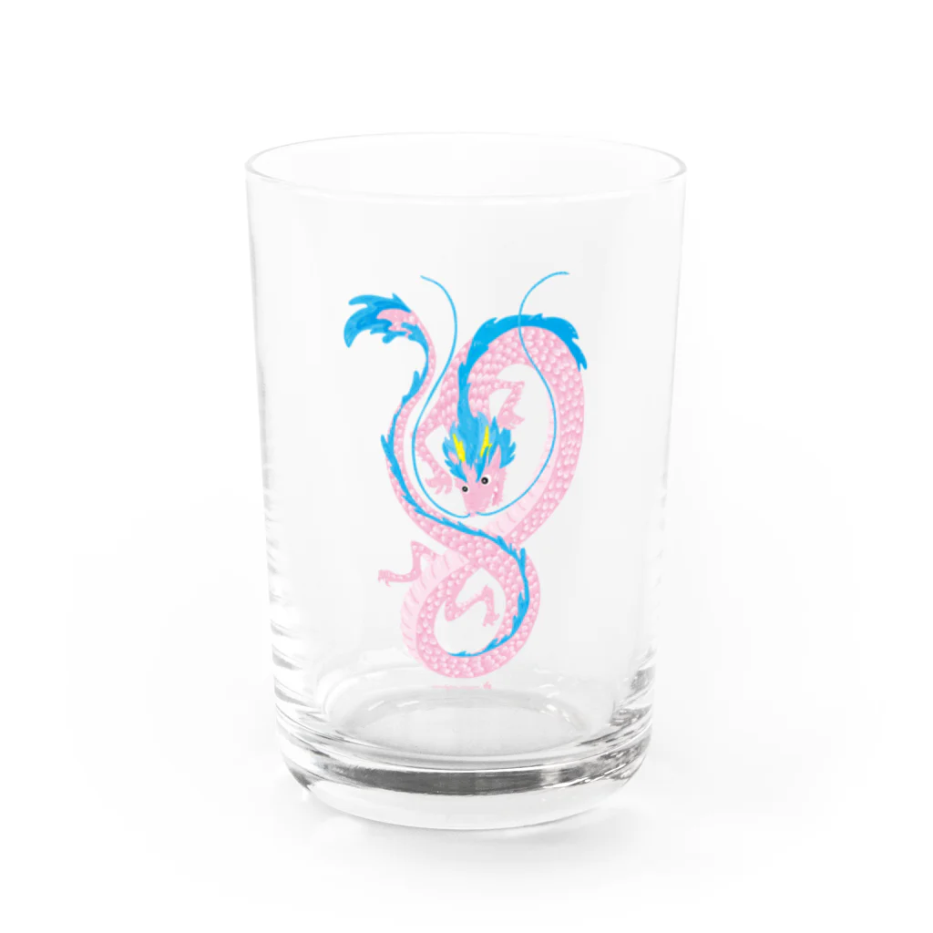 モチポイショップのピンクの龍さん Water Glass :front