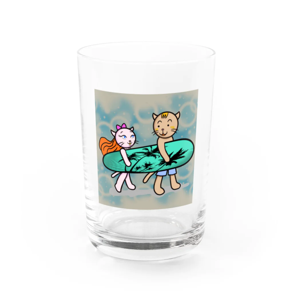 紫キャベツのネコの恋人たち Water Glass :front