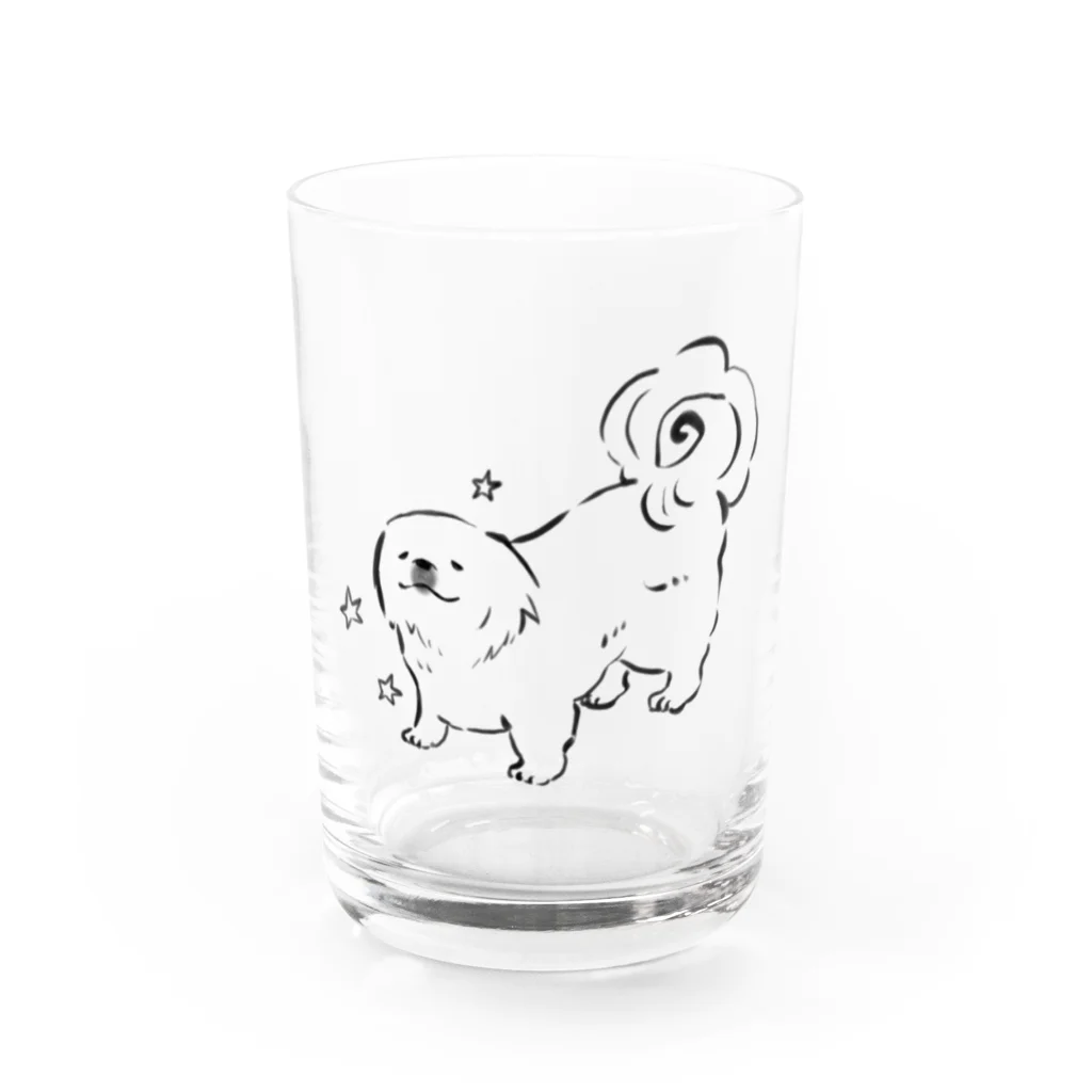 ホワイト&ビスケットのペキニーズのばにらちゃん Water Glass :front