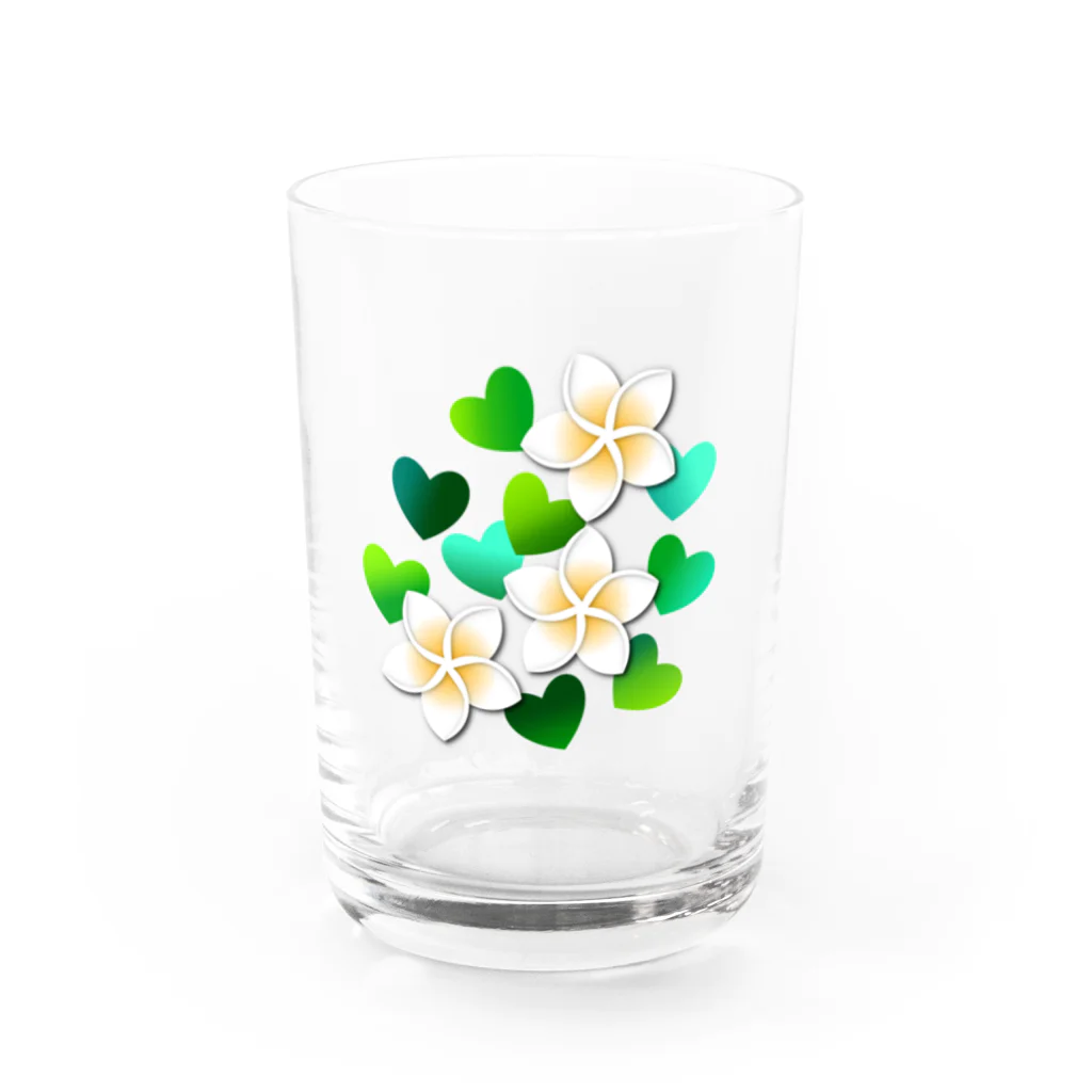 あきじあまみぃのプルメリアと緑のハート Water Glass :front