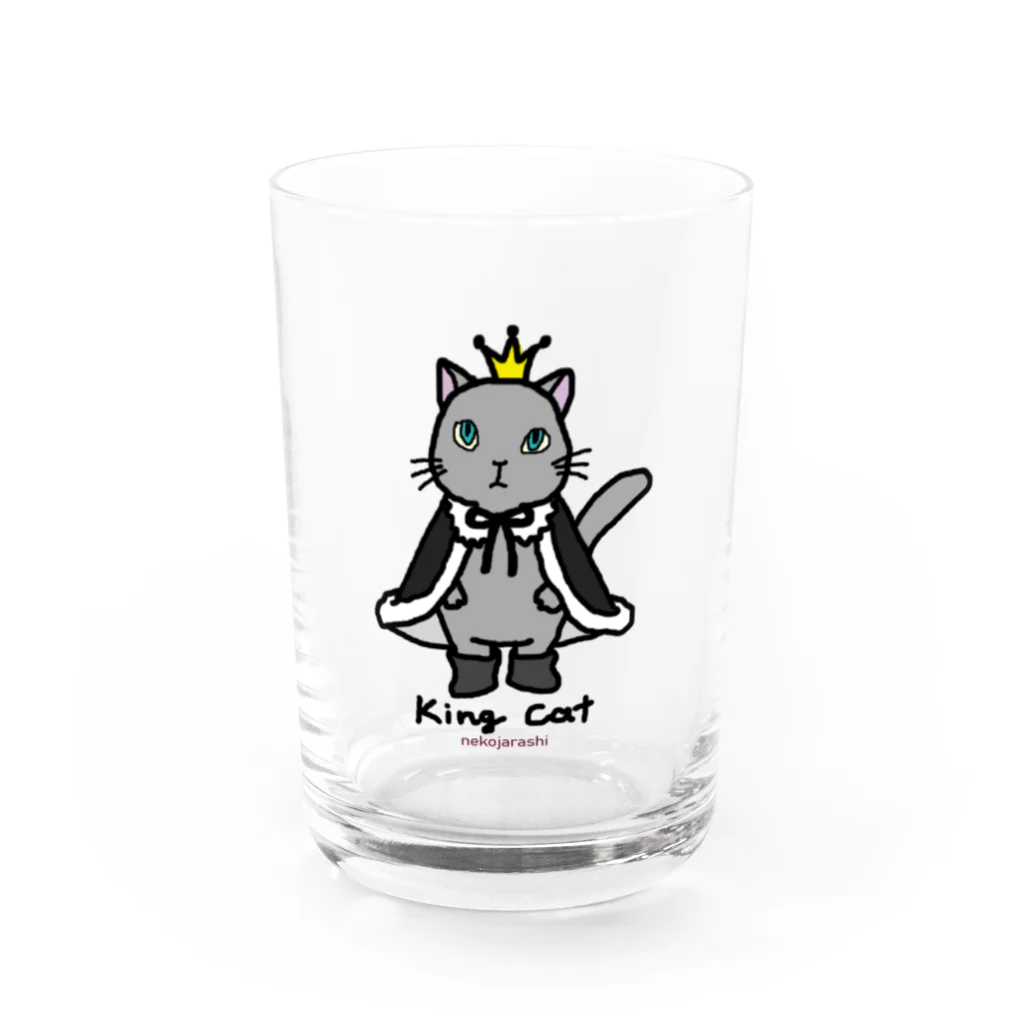 ゆきだるまころころのねこの王様＊黒 Water Glass :front