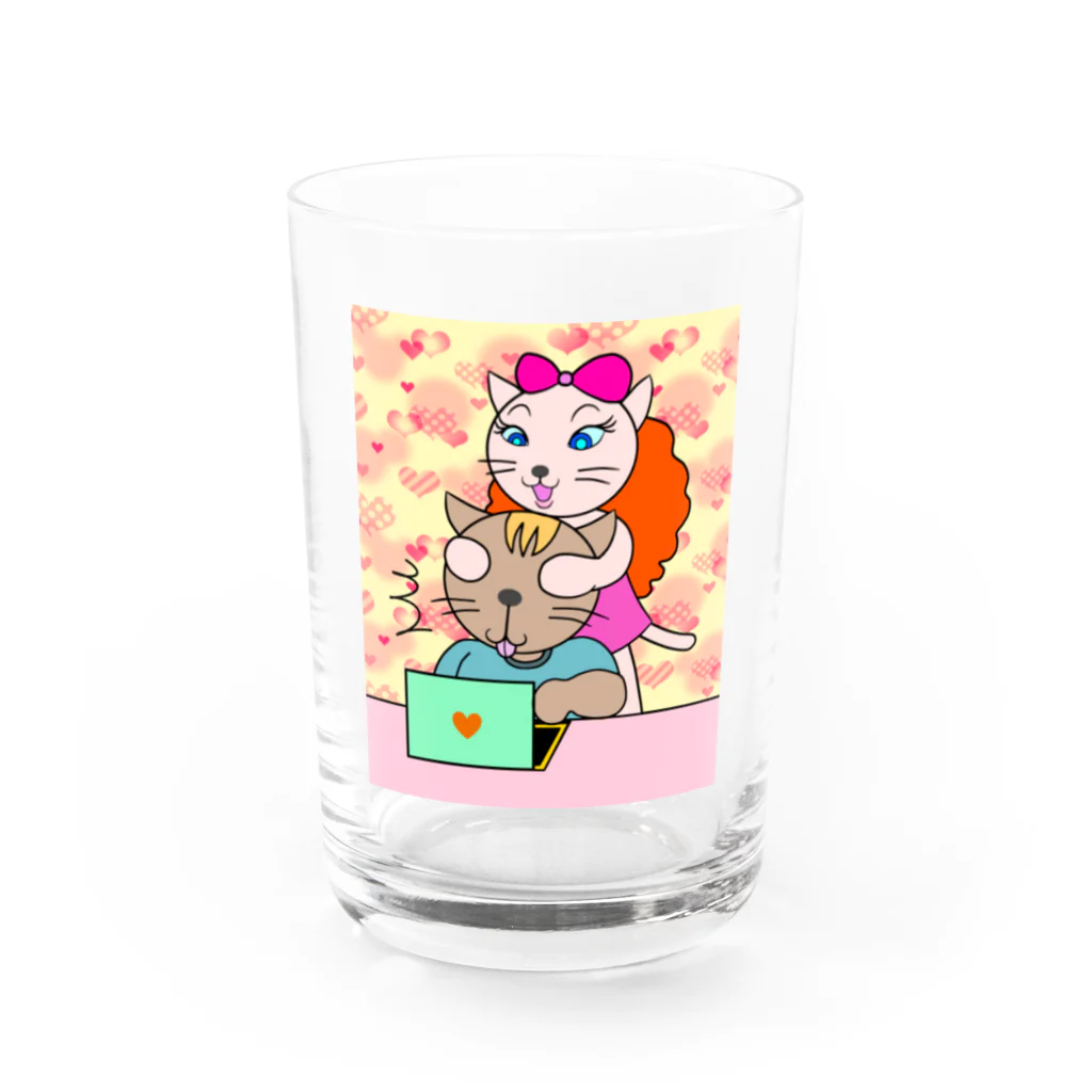 紫キャベツのネコの恋人たち Water Glass :front