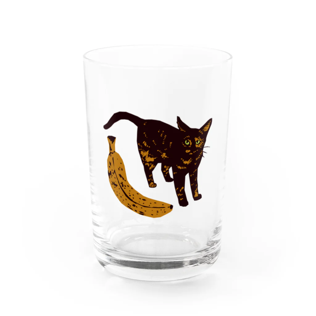 喫茶こぐまやの完熟バナナとサビ猫さん Water Glass :front