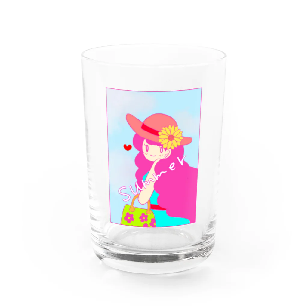 ヒロミンゴフラミンゴの夏の女の子 Water Glass :front