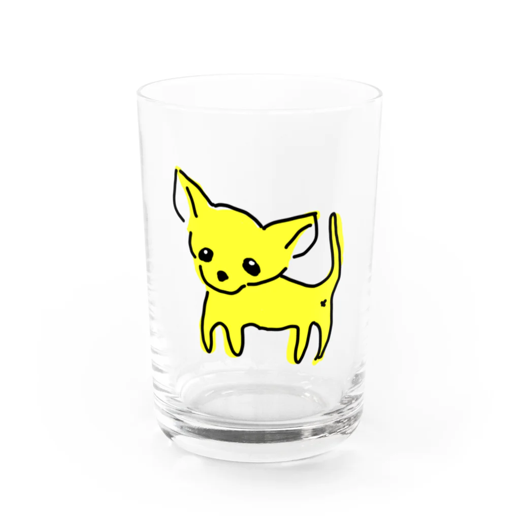 akane_art（茜音工房）のゆるチワワ（イエロー） Water Glass :front