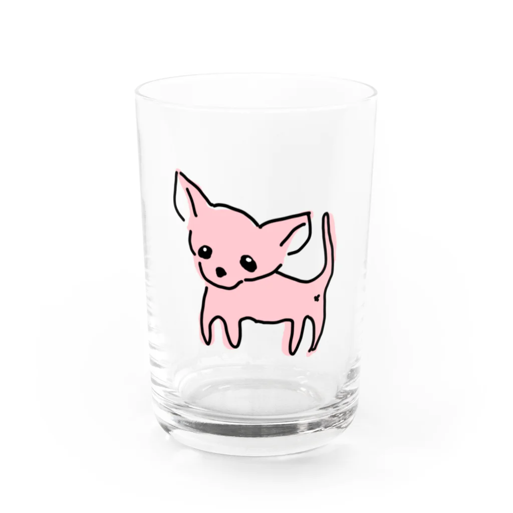 akane_art（茜音工房）のゆるチワワ（ピンク） Water Glass :front