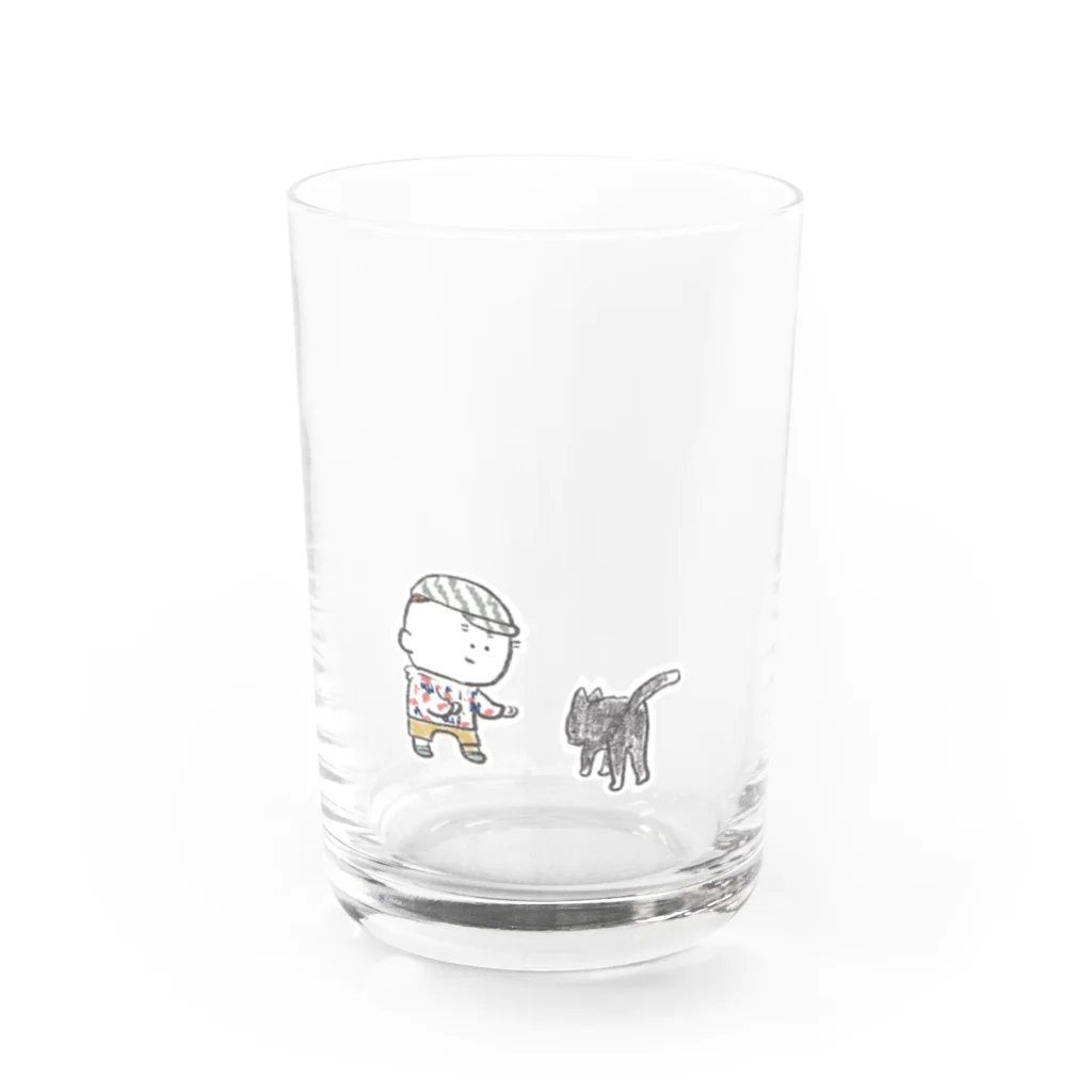 ふっくらボリサットの猫にちょっかいだす夫・サミ太郎 Water Glass :front