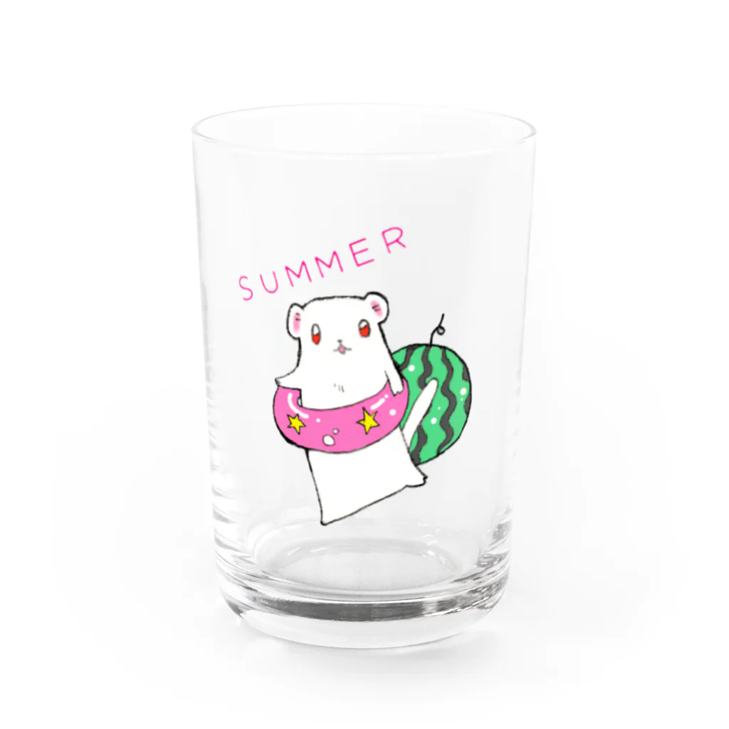 みるくま商店の夏だ！スイカだ！フェレット（アルビノ） Water Glass :front