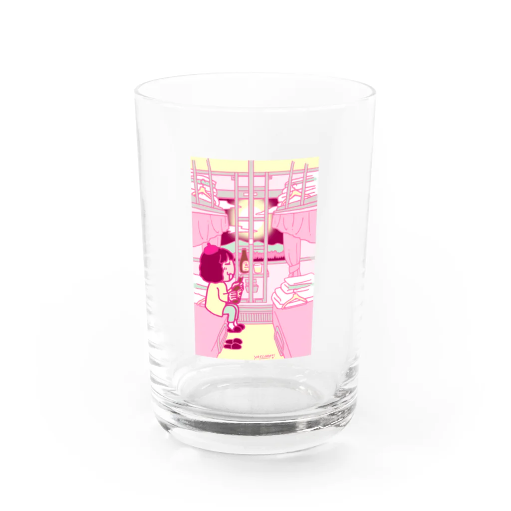 やすこーん（YASCORN）鉄道の鉄道：開放寝台＋ビール＋YASCORN（ピンク） Water Glass :front