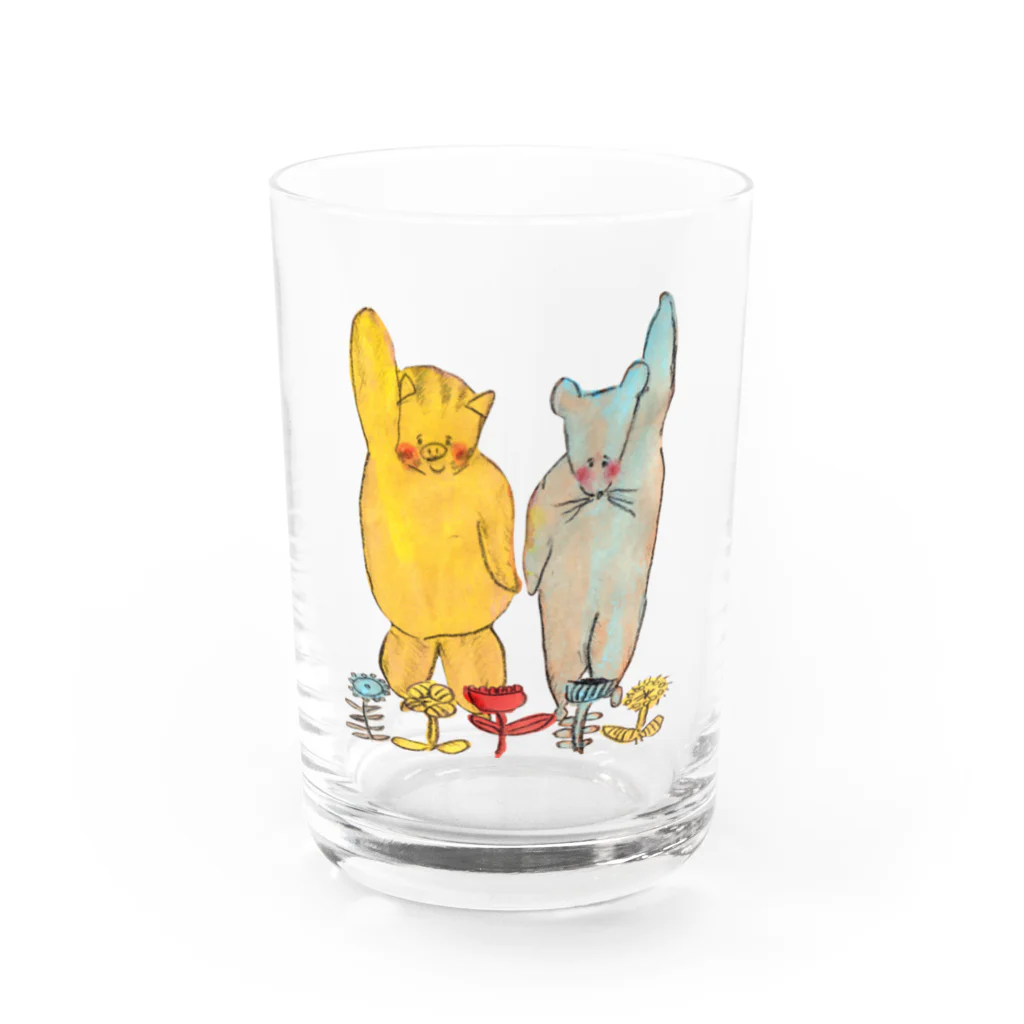 cosakuのネズミとウリボウと花 Water Glass :front