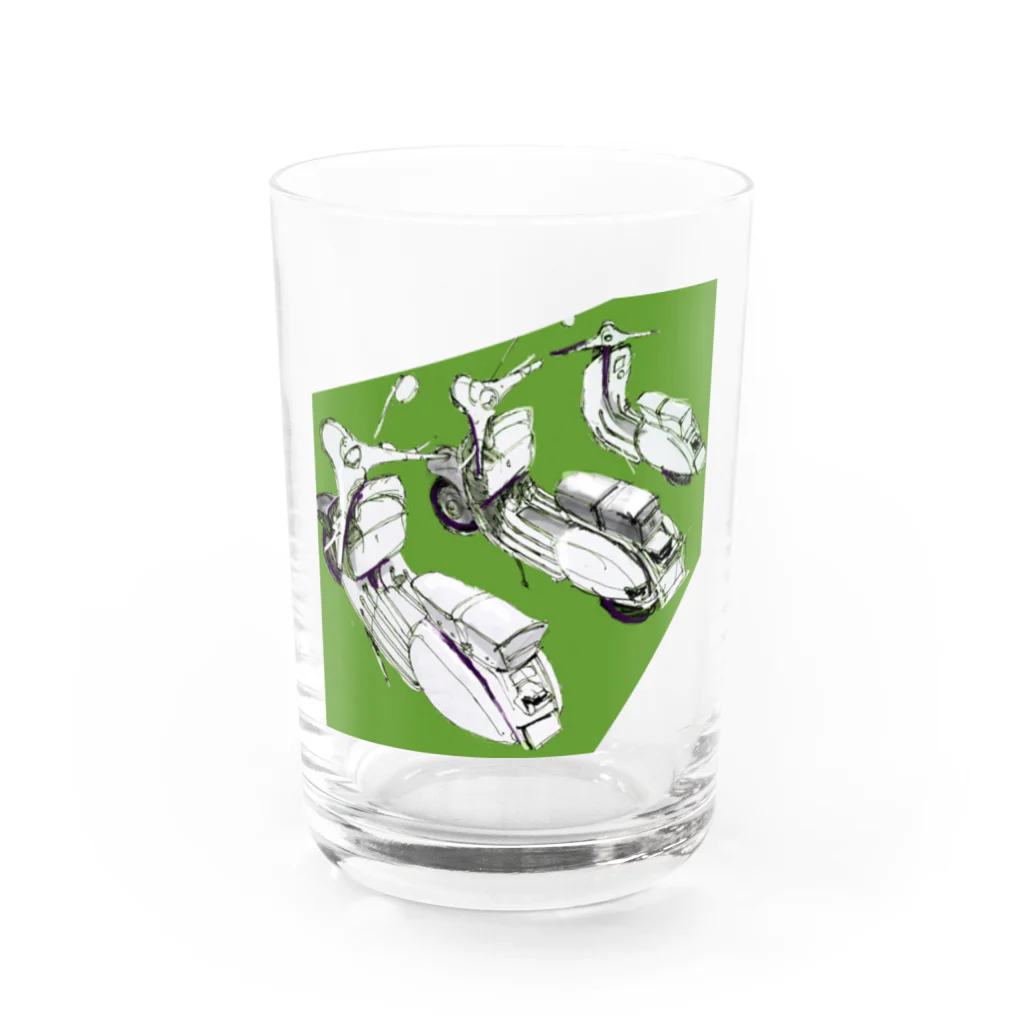 アニマルシェのvespa風ビンテージバイク緑 Water Glass :front