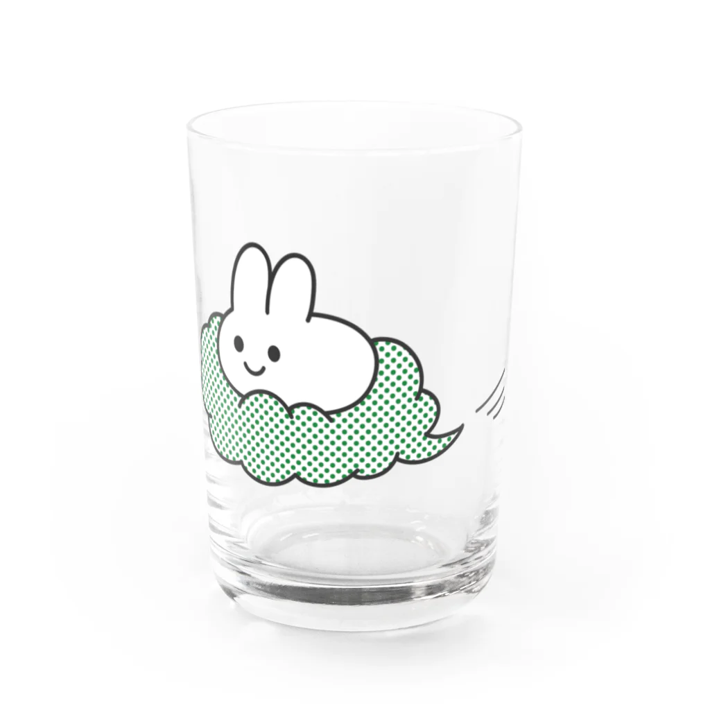 yukiusastudioの雲に乗ったうさぎさん（グリーン） Water Glass :front