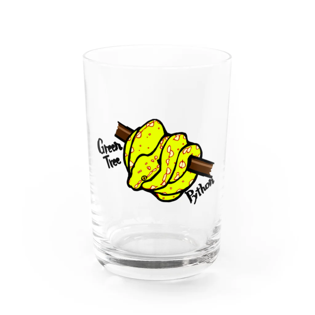 Sumireptiles🐍__爬虫類・生き物グッズのグリーンパイソン（イエロー） Water Glass :front