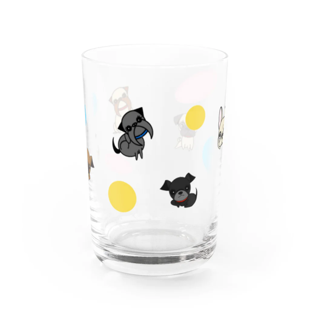 おさんぽわんこの仲良し鼻ぺちゃワン達&ドット Water Glass :front