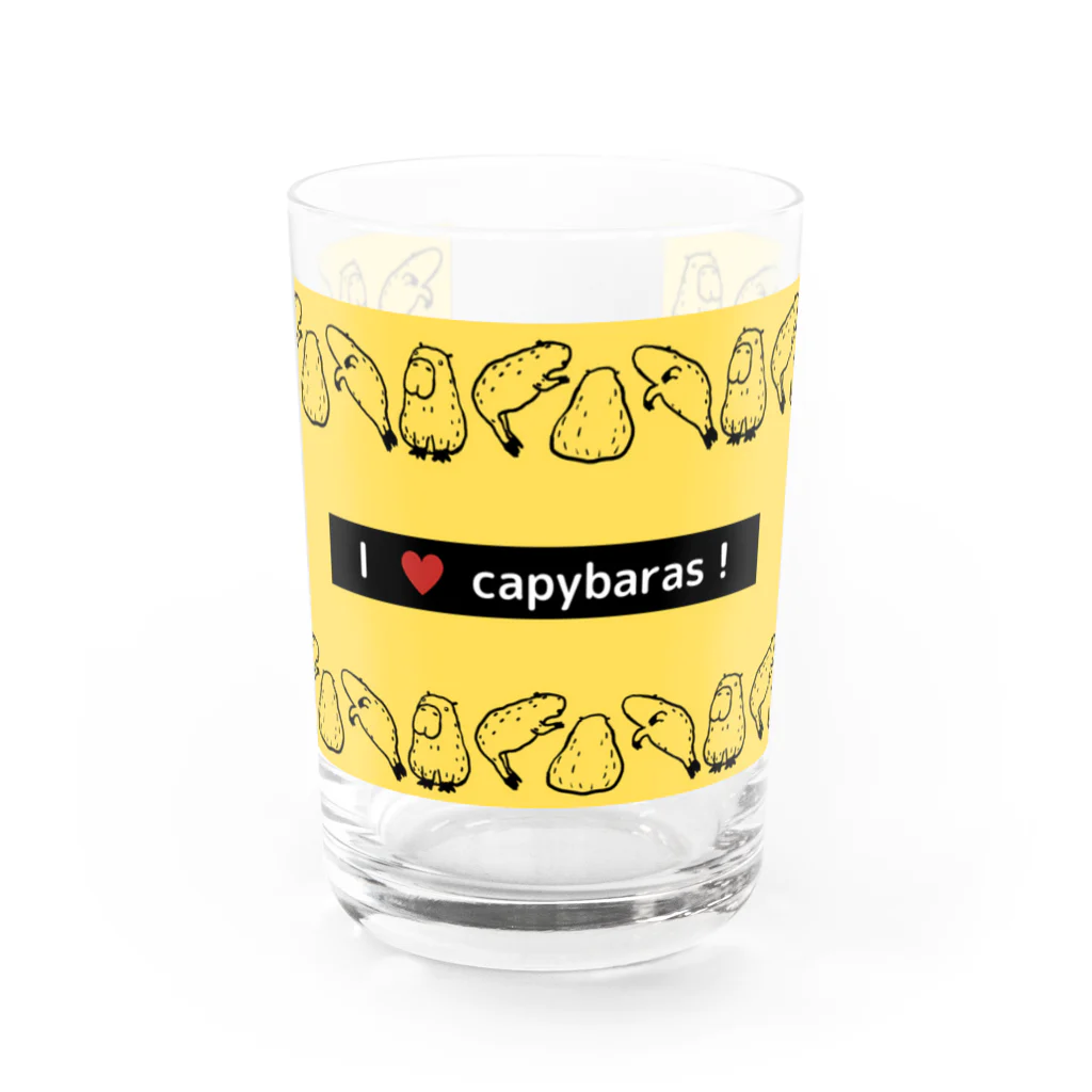 カピ族の集いの愛LOVEカピバラ、そしてイエロー Water Glass :front