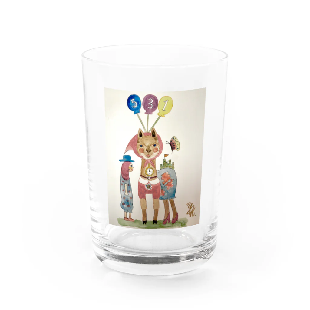 河内葉子の動物アートのグッズのアルパカの友だちグッズ Water Glass :front