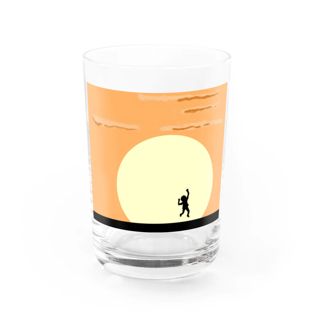 WakuWakuファクトリーの夕日に向かってエイッ！ Water Glass :front