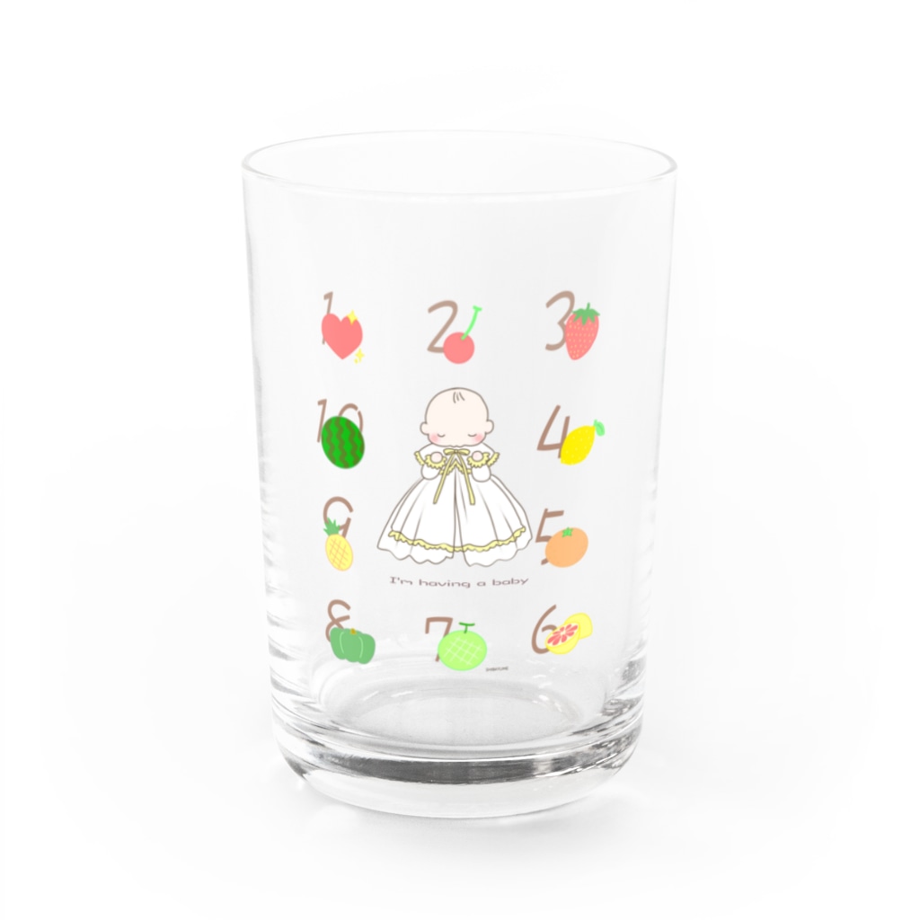 しばの夢工房イラストグッズ店の赤ちゃんの体重カレンダー（ピンク無し） Water Glass :front