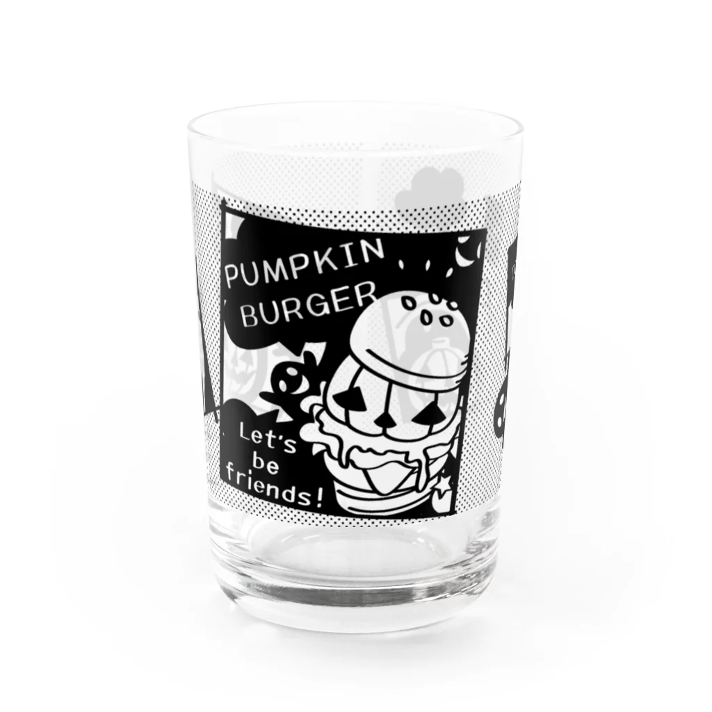 イラスト MONYAAT のGz かぼちゃバーガーD・黒ドット(gr) Water Glass :front