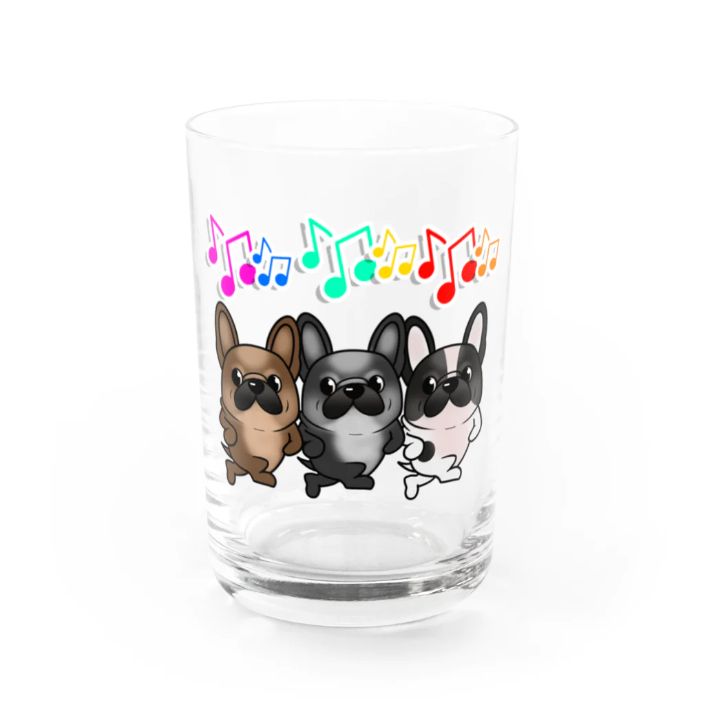 揺れるブヒ犬 Wiggly Pooch の踊るフレブル隊 Water Glass :front