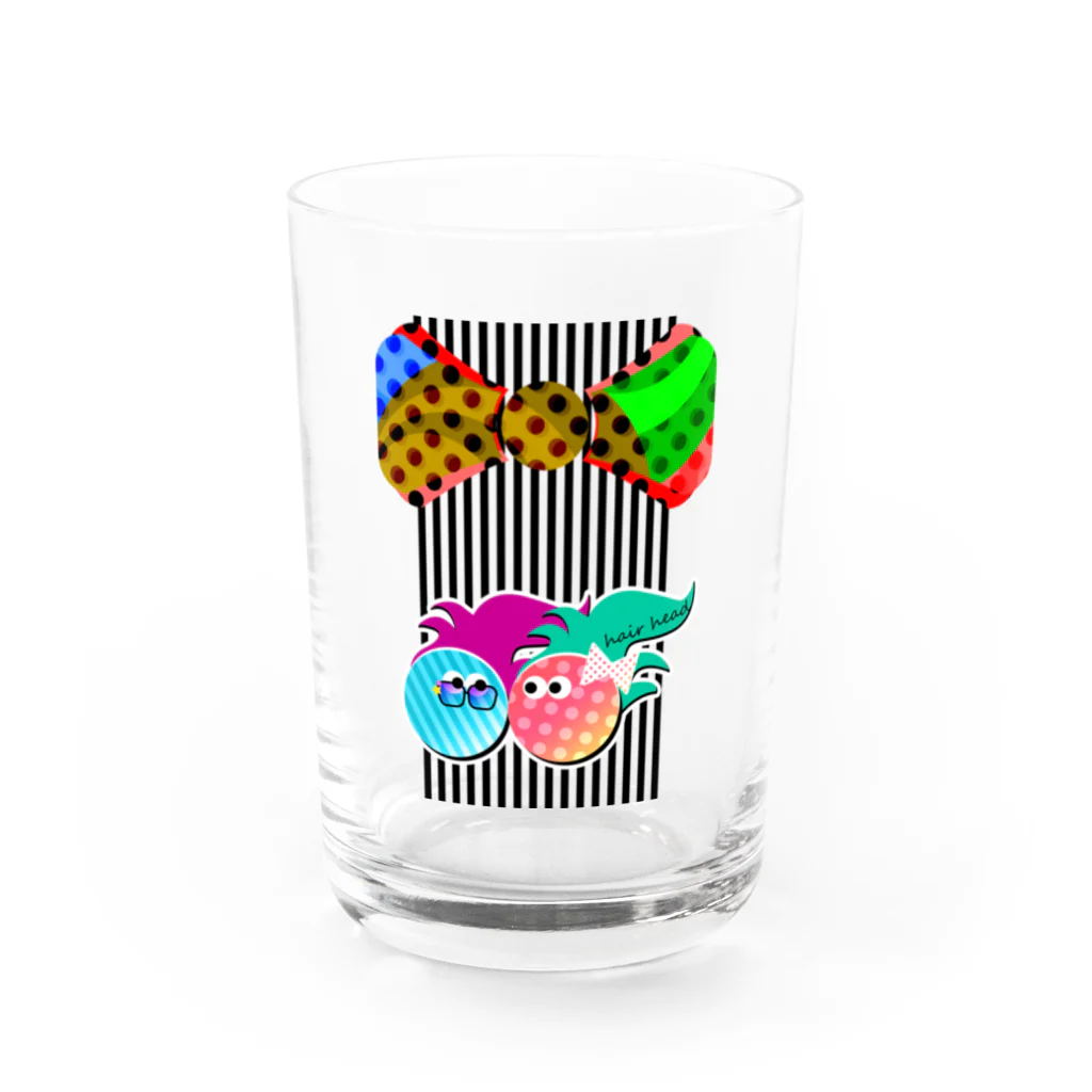 psychfancyのヘアーヘッド君BIGリボン Water Glass :front