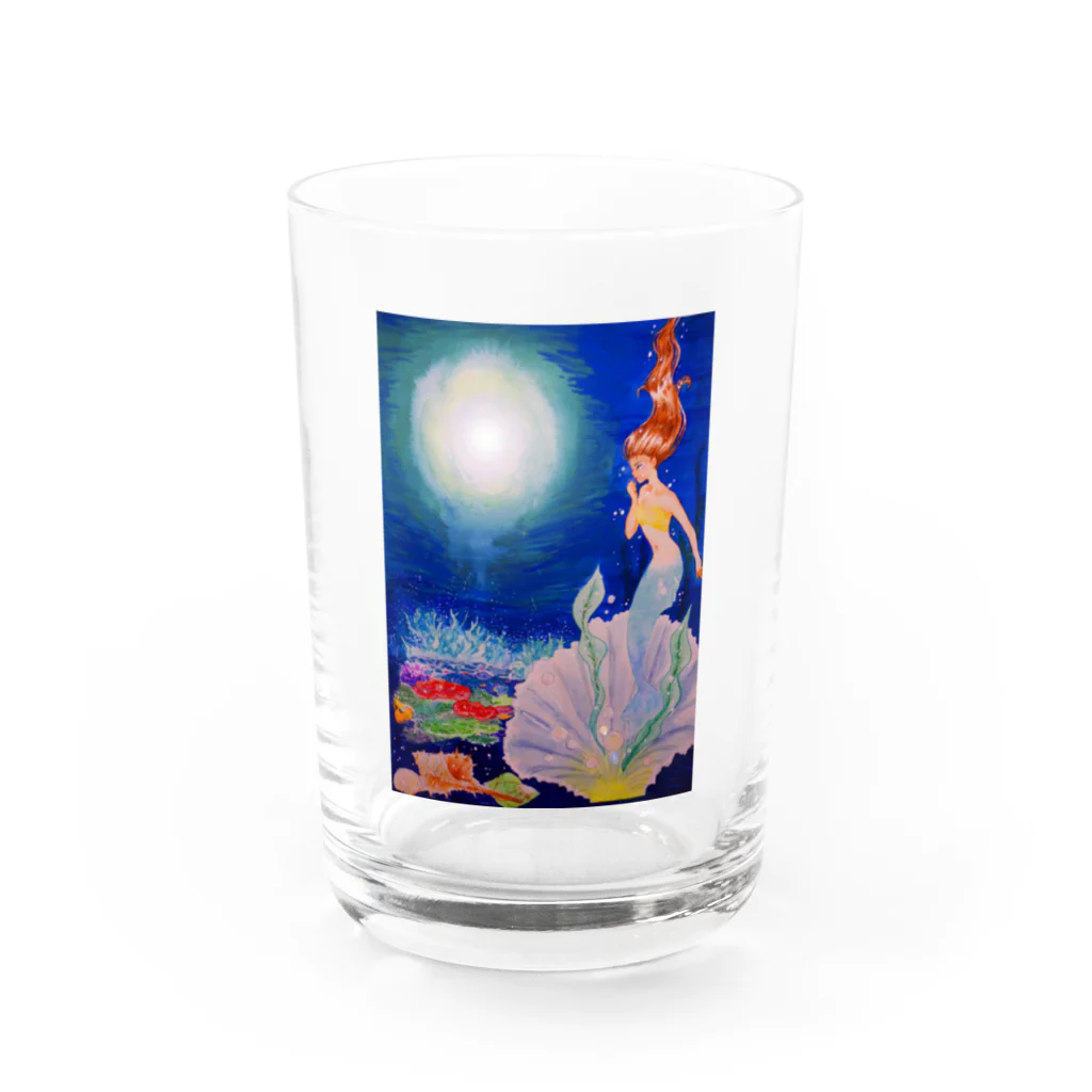 Unsight Blueのa mermaid under the moon light Water Glass :front