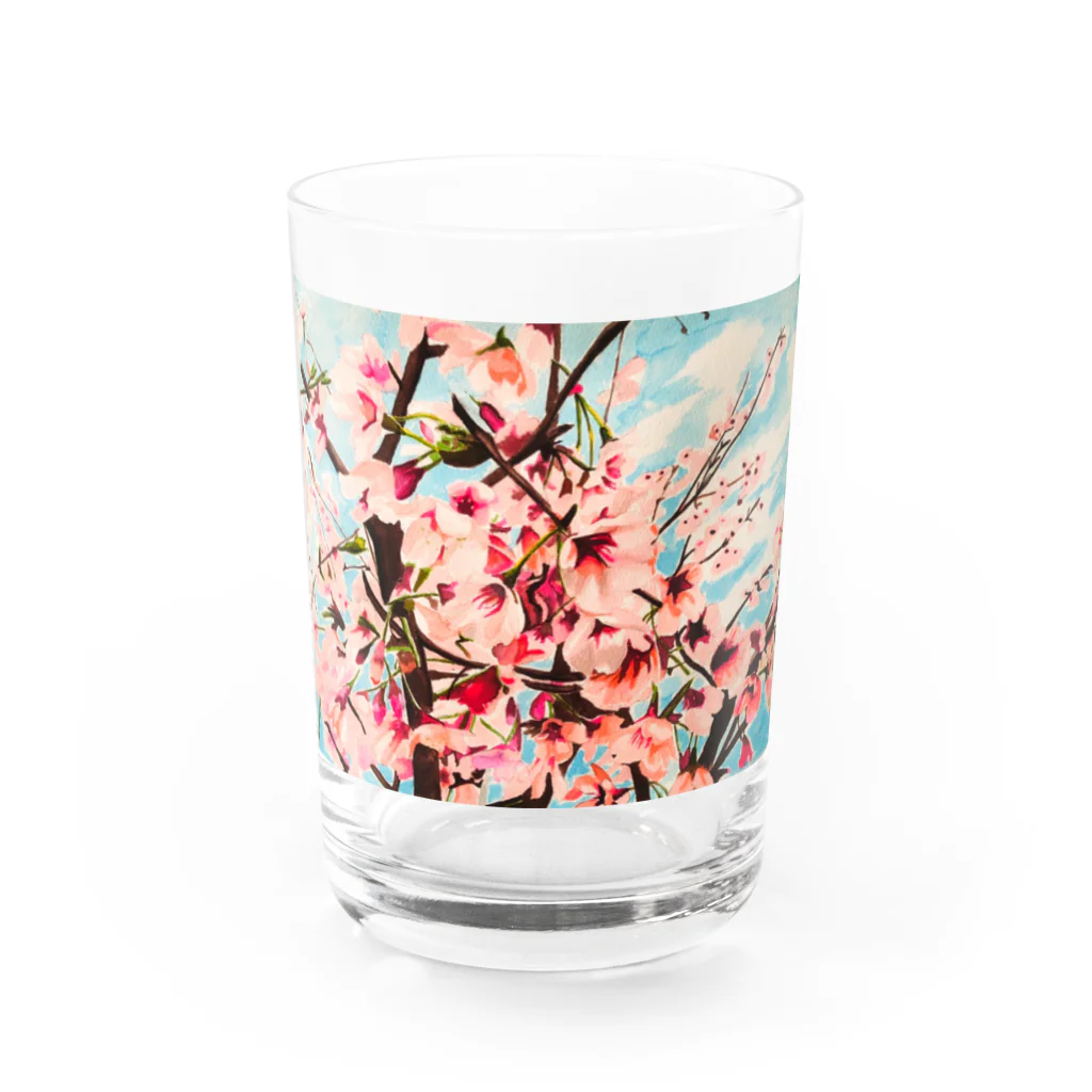 絵描きのゆりんぐ shopの桜の絵に歌をのせて Water Glass :front